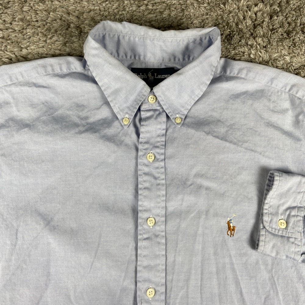 Ralph Lauren Yarmouth Mens 17.5-34 XL Blue Oxford Long Sleeve Button Down Shirt
